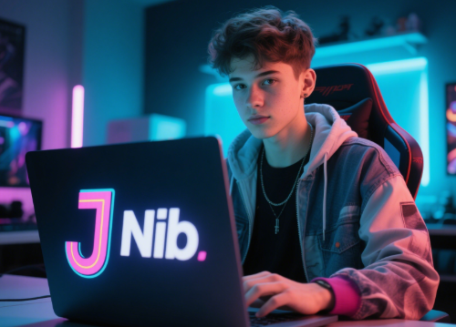 A gamer or influencer with a J nickname on screen, showing individuality.