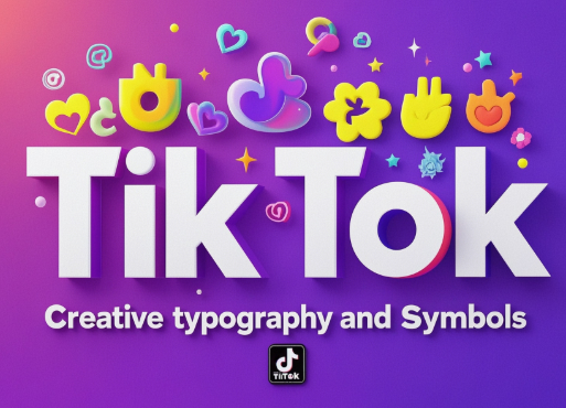 Creative typography and symbols inspired by TikTok aesthetics in flat design style.