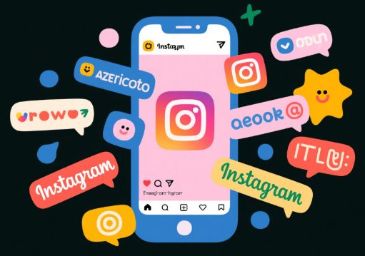 Playful illustration of creative Instagram usernames around a smartphone screen.