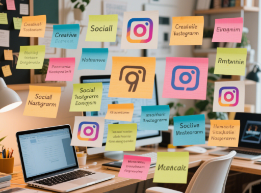 Cozy workspace with creative social media username ideas on sticky notes