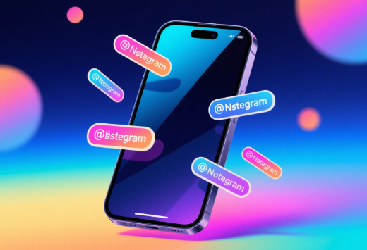 Modern smartphone illustration with creative username tags