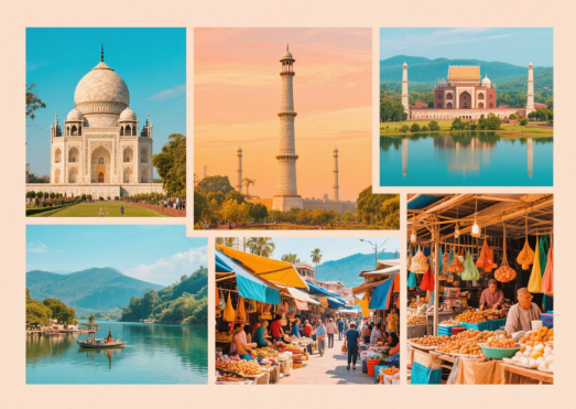 Collage of iconic travel landmarks and cultural scenes showcasing global adventures