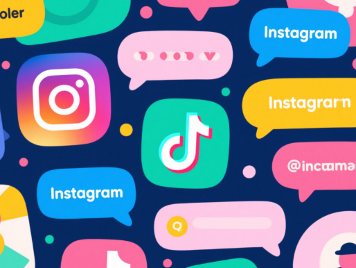 An illustrative flat design collage of Instagram and TikTok icons with floating username ideas