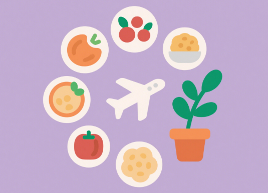 Icons representing food, travel, and gardening interests in a cohesive flat style