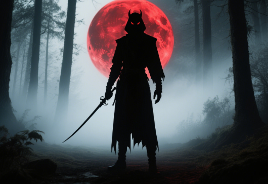 Vampire hunter under red moon