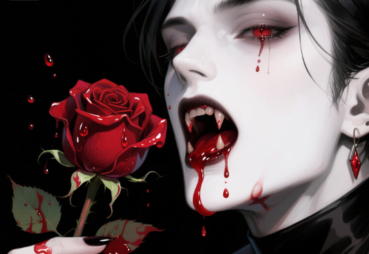 Vampire biting a rose