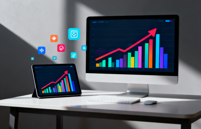 abstract analytics dashboard with rising graph