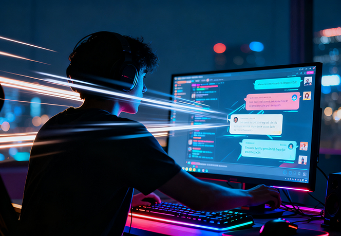 Streamer silhouette with glowing symbol-like icons